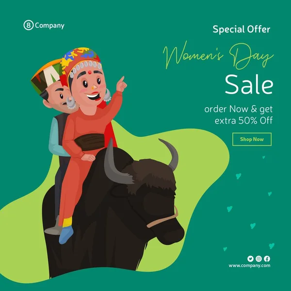 Happy Women Day Special Offer Sale Banner Design Indiánský Pár — Stockový vektor