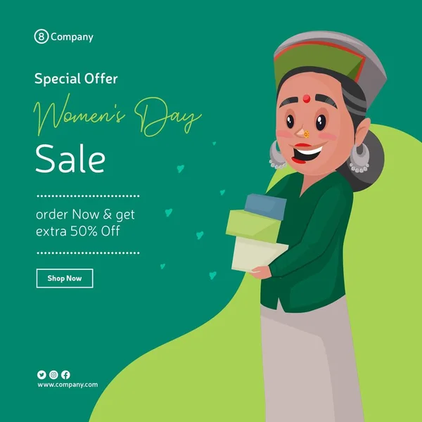 Happy Women Day Special Offer Sale Banner Design Žena Drží — Stockový vektor