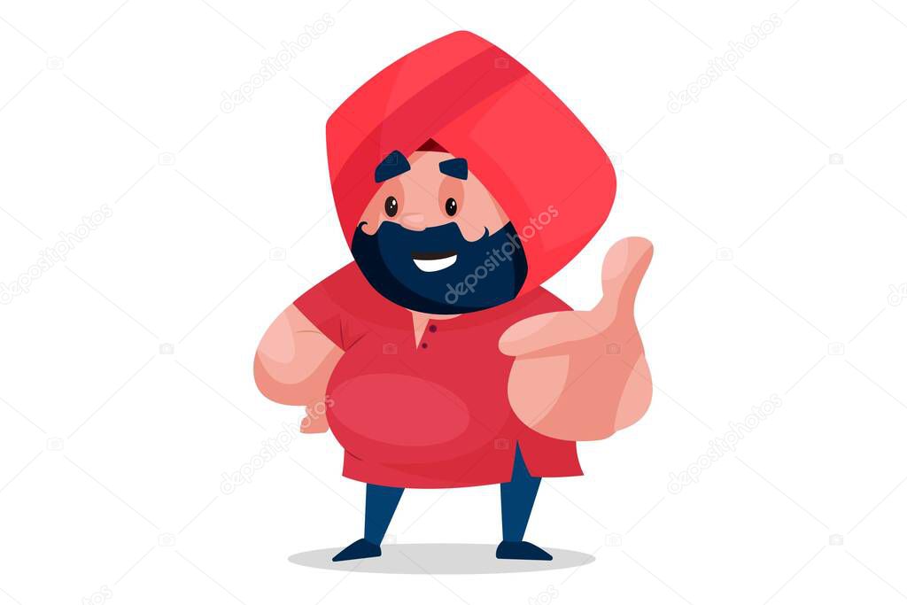 Punjabi shopkeeper is showing thumbs up. Vector graphic illustration. Individually on a white background.