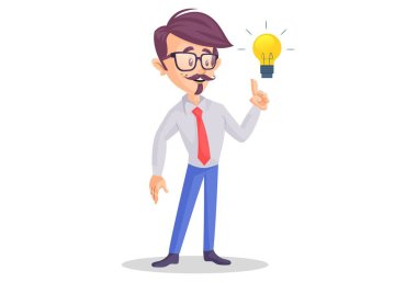 İş adamının bir fikri var. Vektör grafik çizimi. Beyaz arka planda tek başına.