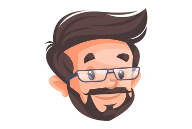 İş adamı gülümseyen bir yüz ifadesiyle. vektör grafik çizimi. Beyaz arka planda tek başına.