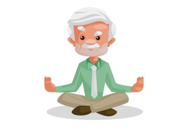 İş adamı meditasyon pozunda oturuyor. Vektör grafik çizimi. Beyaz arka planda tek başına.