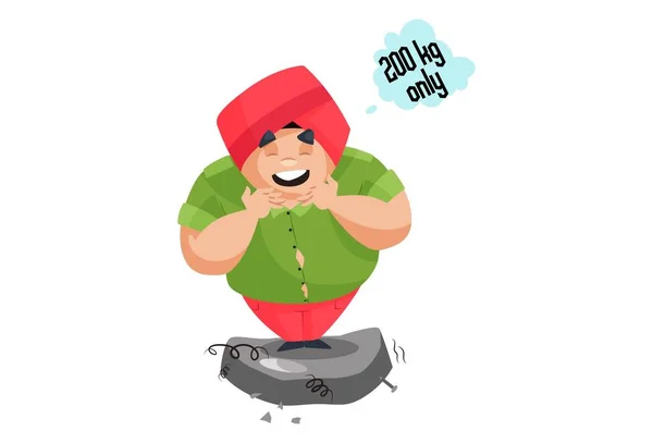 Punjabi Homme Est Debout Sur Machine Pesage Son Poids Est — Image vectorielle