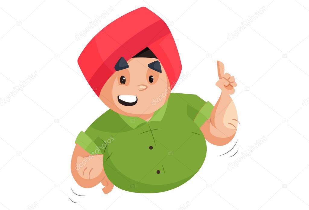 Punjabi man is pointing finger. Vector graphic illustration. Individually on a white background.