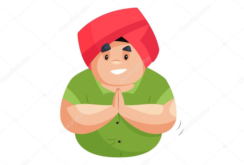 Punjabi man is with greet hands. Vector graphic illustration. Individually on a white background.