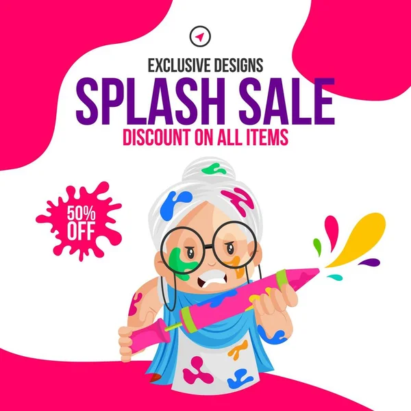 Splash Holi Prodejní Sleva Všechny Exkluzivní Položky Banner Šablony Design — Stockový vektor