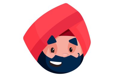 Punjab 'lı esnaf gülümsüyor. Vektör grafik çizimi. Beyaz arka planda tek başına.