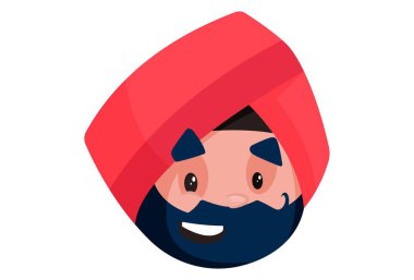 Punjab 'lı esnaf gülümsüyor. Vektör grafik çizimi. Beyaz arka planda tek başına.