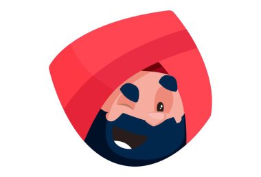 Göz kırpan Punjabi esnafı. Vektör grafik çizimi. Beyaz arka planda tek başına.
