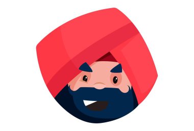 Punjab 'lı esnaf sinir bozucu suratlı. Vektör grafik çizimi. Beyaz arka planda tek başına.