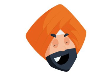 Punjab 'lı adam yüksek sesle gülüyor. Vektör grafik çizimi. Beyaz arka planda tek başına.