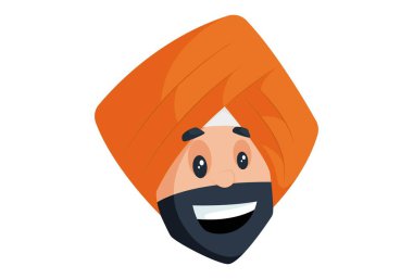 Punjab 'lı adam gülüyor. Vektör grafik çizimi. Beyaz arka planda tek başına.