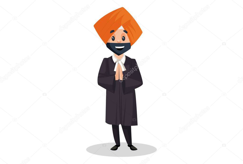 Punjabi judge is standing with greet hands. Vector graphic illustration. Individually on white background.