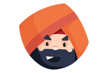 Punjab 'lı esnaf sinir bozucu suratlı. Vektör grafik çizimi. Beyaz arka planda tek başına.