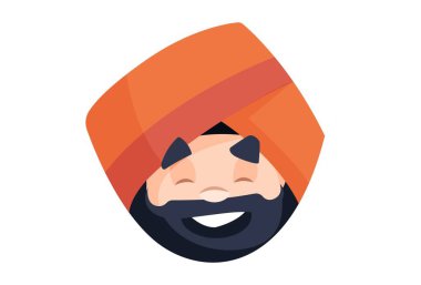 Punjab 'lı esnaf gülümsüyor ve gözleri kapalı. Vektör grafik çizimi. Beyaz arka planda tek başına.