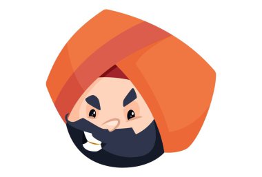 Punjab 'lı esnaf sinirli yüzlü. Vektör grafik çizimi. Beyaz arka planda tek başına.