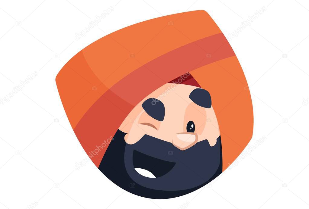 Punjabi shopkeeper with winking an eye. Vector graphic illustration. Individually on a white background.