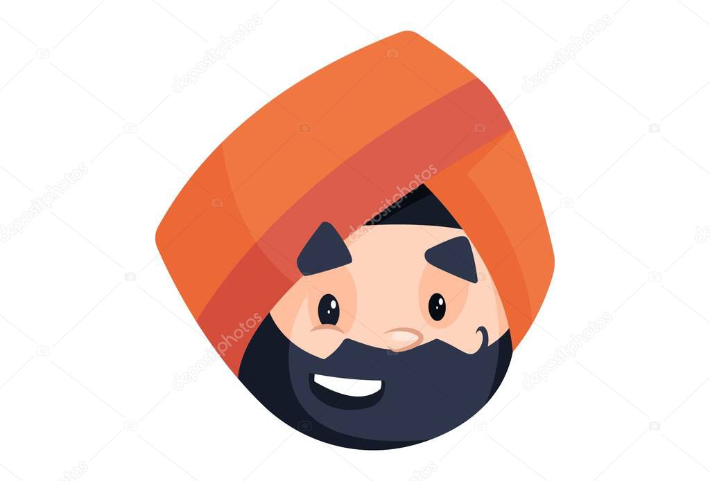 Punjabi shopkeeper smiling face. Vector graphic illustration. Individually on a white background.