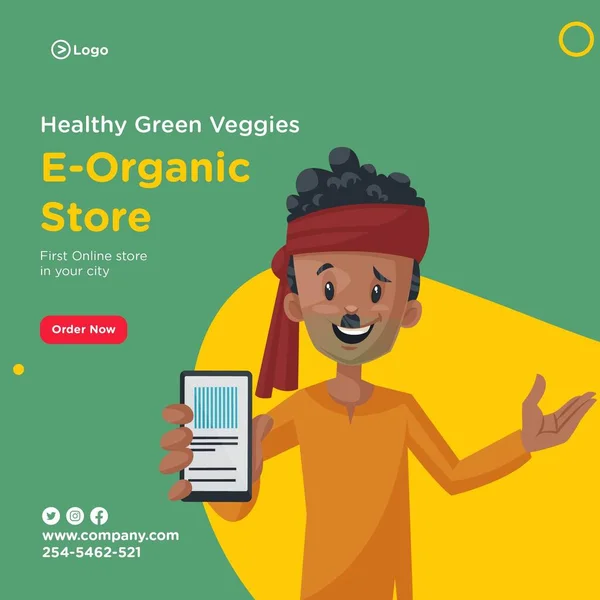Banner Design Healthy Green Veggies Organiczny Sklep Sprzedawca Warzyw Pokazuje — Wektor stockowy