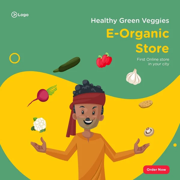 Conception Bannière Légumes Verts Sains Magasin Biologique Vendeur Légumes Joue — Image vectorielle