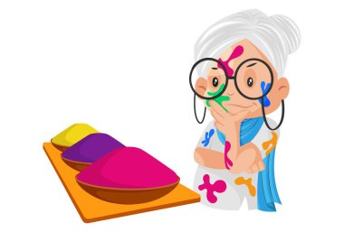 Yaşlı bayanın kafası karışmış. Vektör grafik çizimi. Tek tek beyaz arkaplanda. 