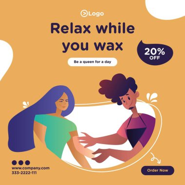 Pankart tasarlarken rahatla. Salondaki adam kıza ağda yapıyor. Vektör grafik illüstrasyonu.