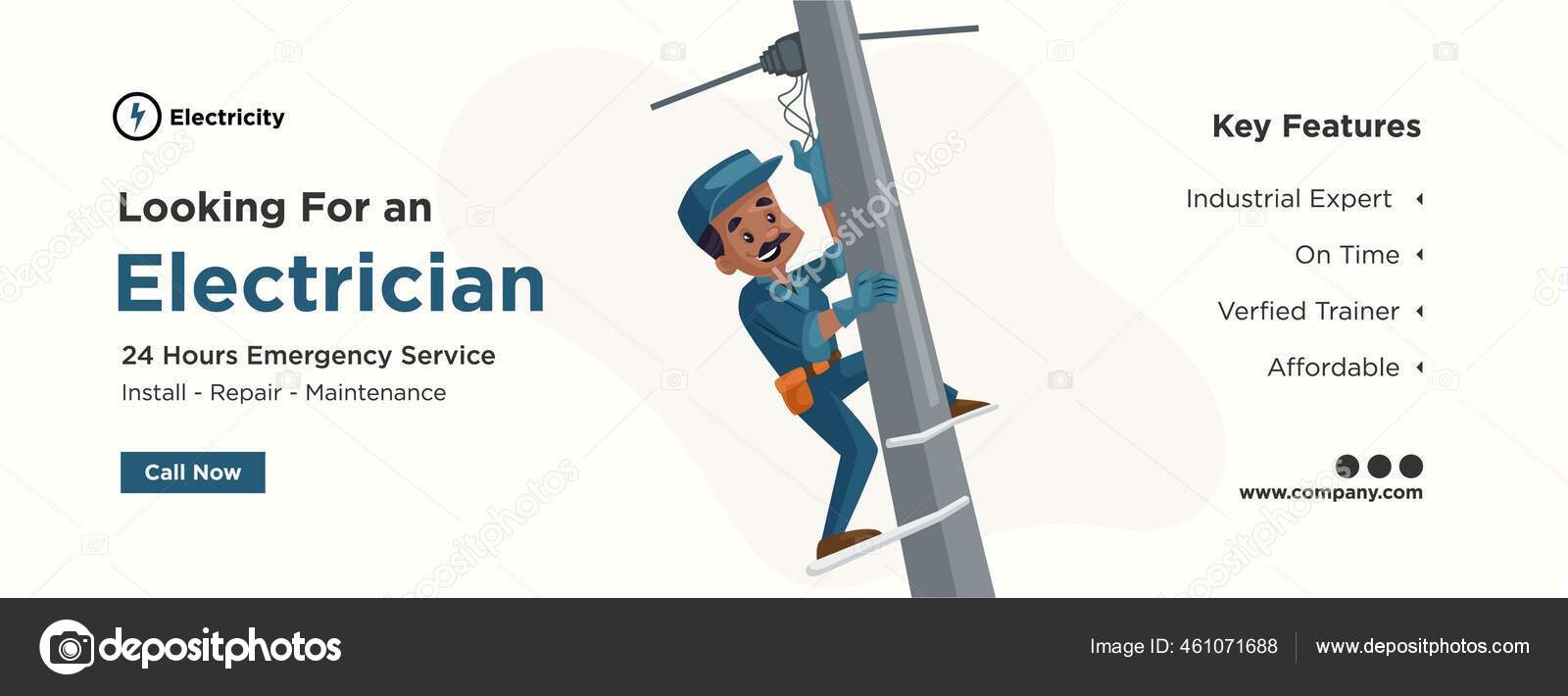 Banner Looking Electrician Template Design Vector Graphic Illustration Stock Vector Image by