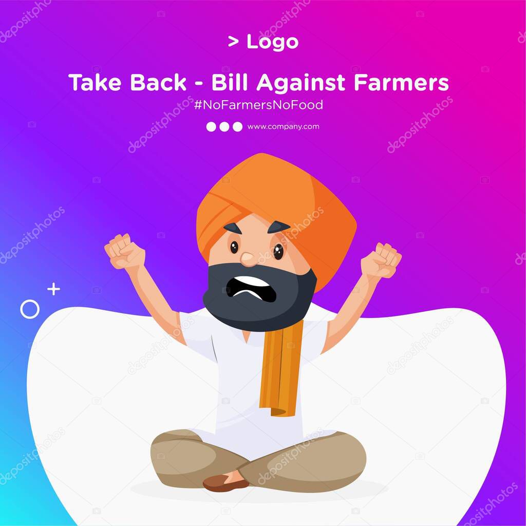 Banner design of a Punjabi man is sitting in anger. Vector cartoon illustration. Isolated on a colored background.