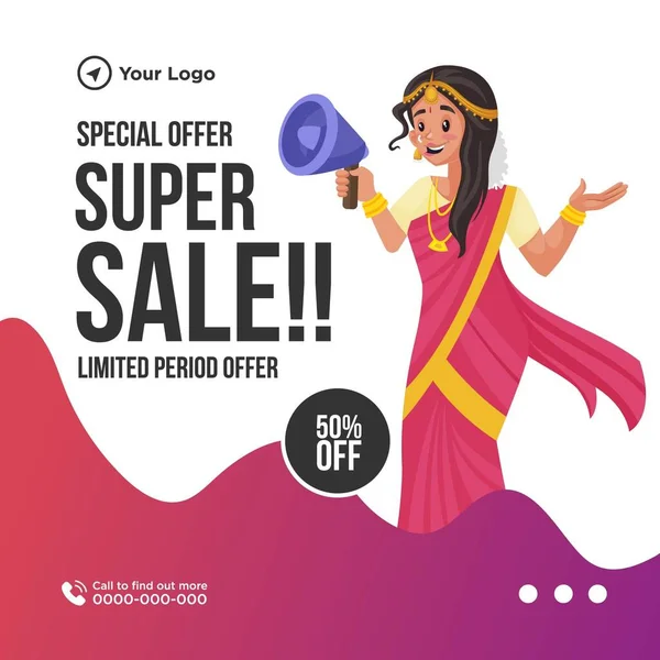 Oferta Especial Design Banner Super Venda Mulher Vai Anunciar Num —  Vetores de Stock