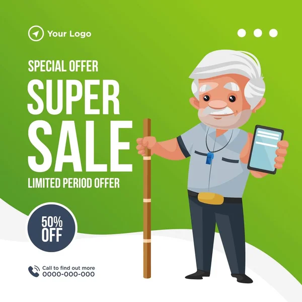 Speciale Aanbieding Super Verkoop Banner Ontwerp Watchman Laat Mobiele Telefoon — Stockvector