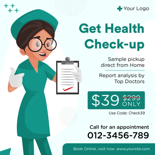 Medical Check Banner Design Krankenschwester Zeigt Einen Clip Pad Vektorgrafische — Stockvektor