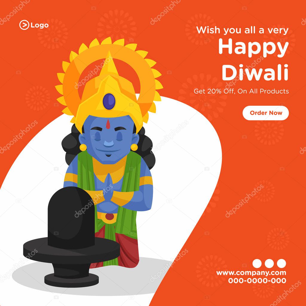 Wish you all a very happy diwali of banner design template. Vector graphic illustration.