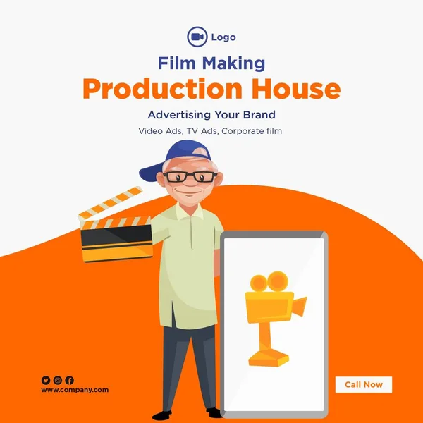 Diseño Banner Plantilla Casa Producción Cinematográfica Ilustración Gráfica Vectorial — Vector de stock