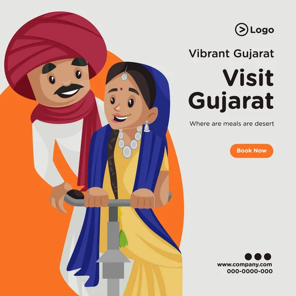 Banner Diseño Visita Gujarat Plantilla Ilustración Gráfica Vectorial — Archivo Imágenes Vectoriales