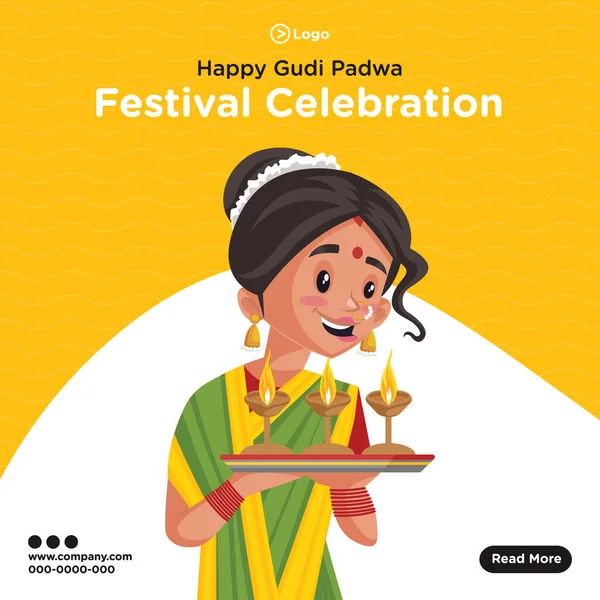 Banner Design Modelo Celebração Festival Indiano Feliz Gudi Padwa Ilustração — Vetor de Stock