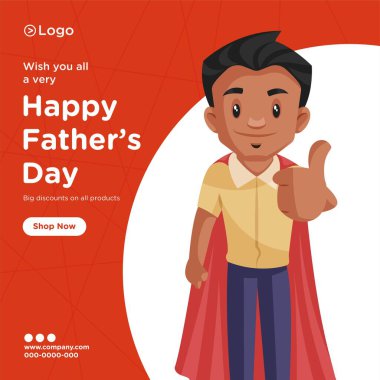 Mutlu Babalar Günü indirimli afiş tasarımı tüm ürünlerde çizgi film stili takım tabağı. Vektör grafik illüstrasyonu.