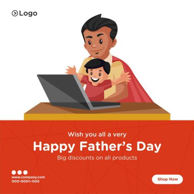 Mutlu Babalar Günü indirimli afiş tasarımı tüm ürünlerde çizgi film stili takım tabağı. Vektör grafik illüstrasyonu.