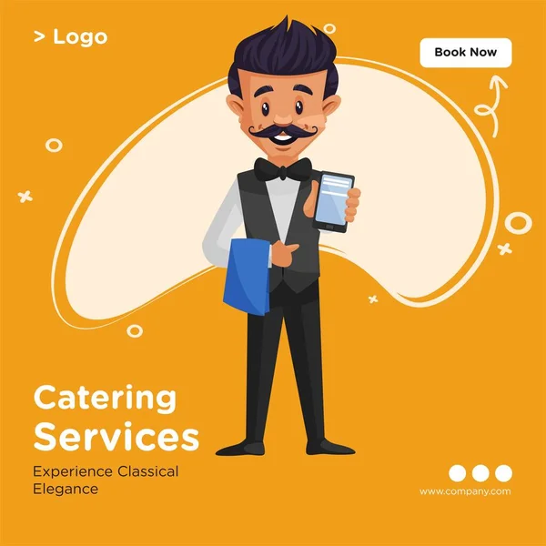 Banner Design Serviços Catering Modelo Estilo Cartoon Ilustração Gráfica Vetorial — Vetor de Stock