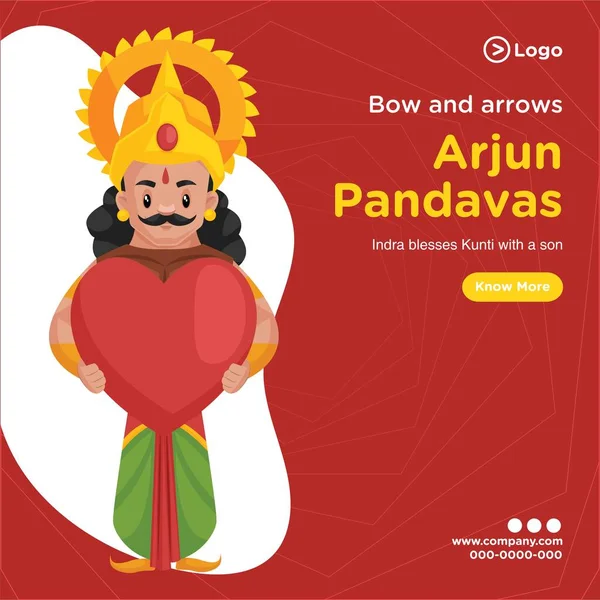 Banner Design Arjun Pandavas Modello Stile Cortoon Illustrazione Grafica Vettoriale — Vettoriale Stock