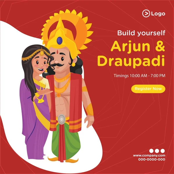 Banner Design Arjun Draupadi Modello Stile Cartone Animato Illustrazione Grafica — Vettoriale Stock
