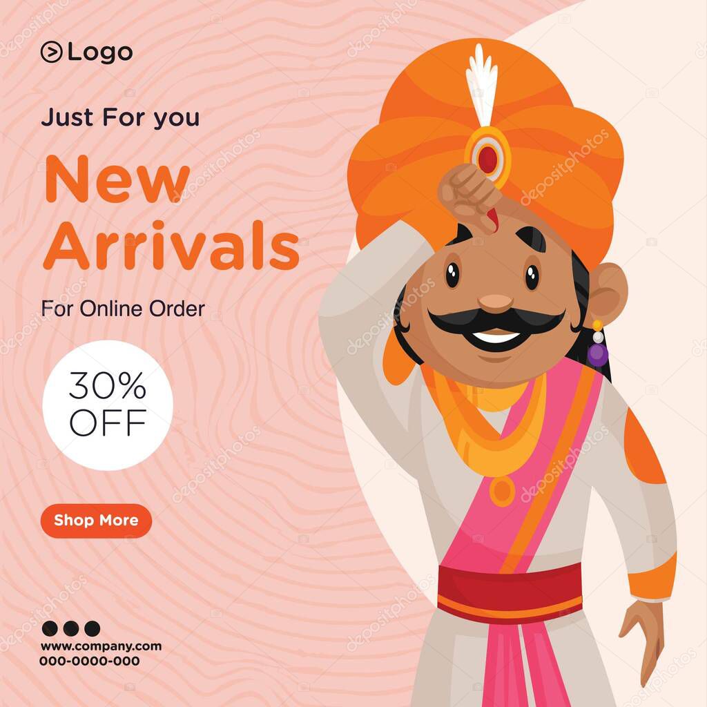Banner design of new arrivals for online order template. Vector graphic illustration.