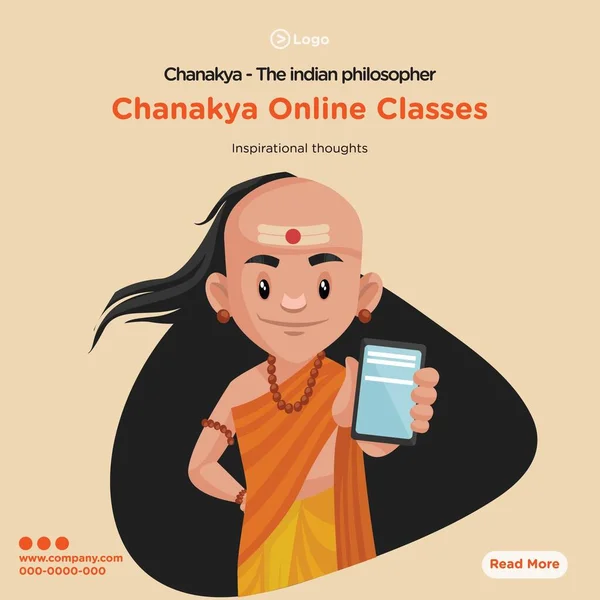 Banner Design Chanakya Filosofo Indiano Classi Online Illustrazione Grafica Vettoriale — Vettoriale Stock