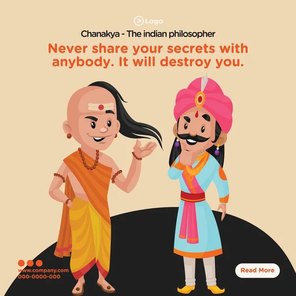 Banner Design Chanakya Modello Filosofo Indiano Illustrazione Grafica Vettoriale — Vettoriale Stock