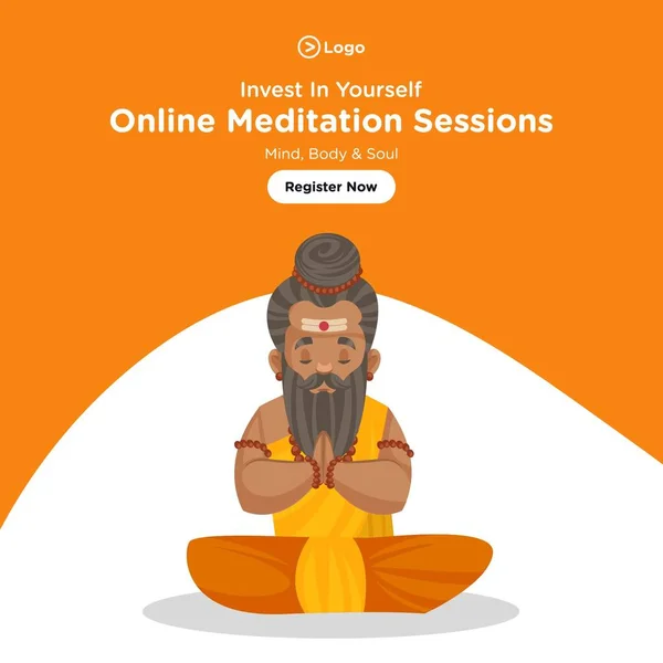 Banner Design Sessões Meditação Line Ilustração Gráfica Vetorial — Vetor de Stock