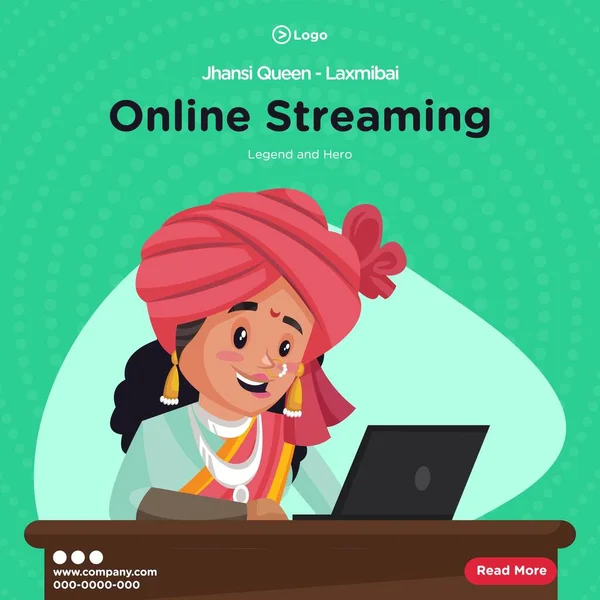 Banner Diseño Reina Jhansi Laxmibai Plantilla Streaming Línea Ilustración Gráfica — Archivo Imágenes Vectoriales