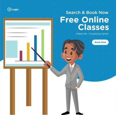 Bedava çevrimiçi sınıf koçluk merkezi karikatür tarzı şablonun pankart tasarımı. Vektör grafik illüstrasyonu.