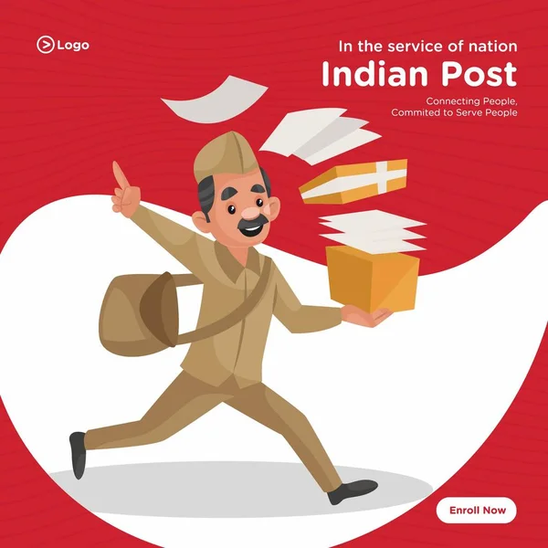 印地邮政卡通风格模板的横幅设计 矢量图形说明 — 图库矢量图片