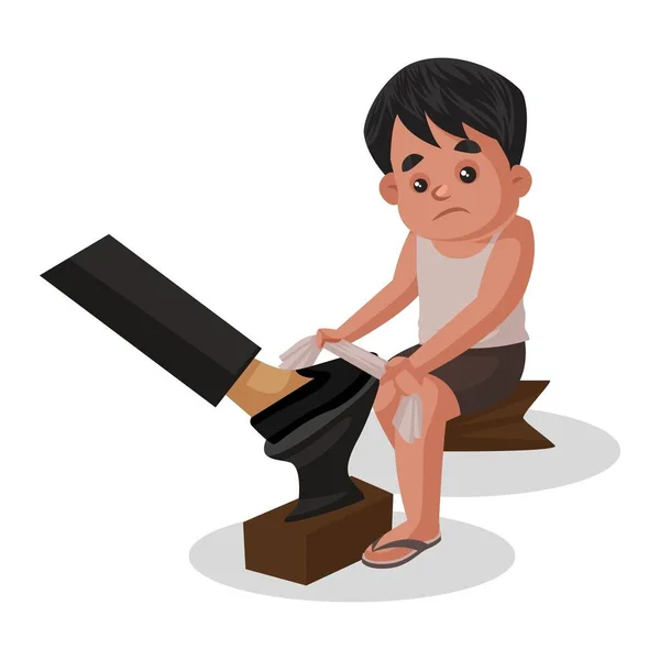 Junge Putzt Den Schuh Des Mannes Vektorgrafische Illustration Individuell Auf — Stockvektor