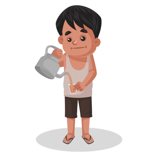 Αγόρι Κρατάει Τσάι Και Ποτήρι Στο Χέρι Διανυσματική Γραφική Απεικόνιση — Διανυσματικό Αρχείο