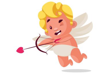 Sevimli aşk tanrısı ok atıyor. Vektör grafik çizimi. Beyaz arka planda tek başına.